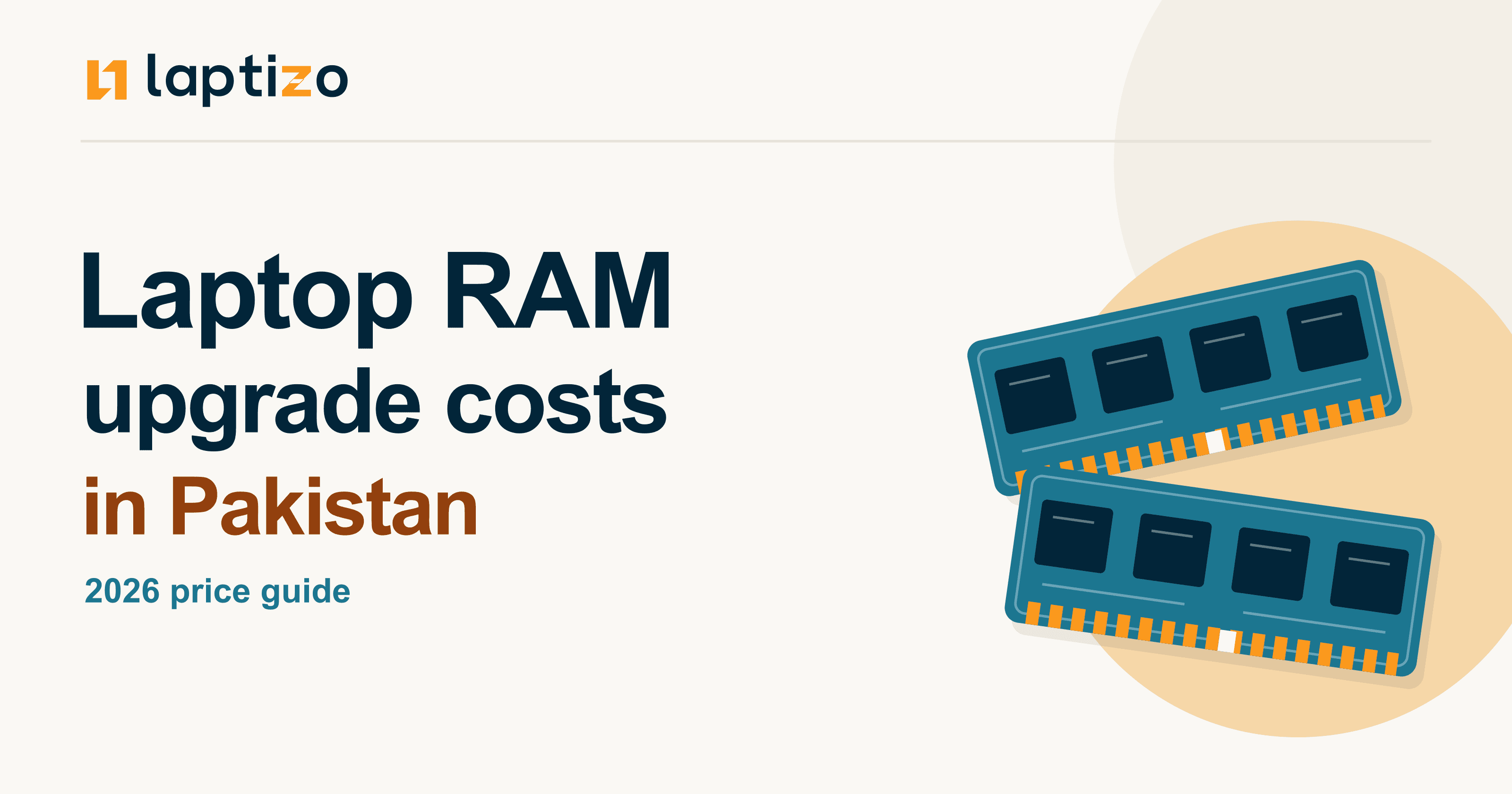 Laptizo logo with illustrated laptop SO-DIMM memory modules for the Pakistan RAM upgrade cost guide in 2026